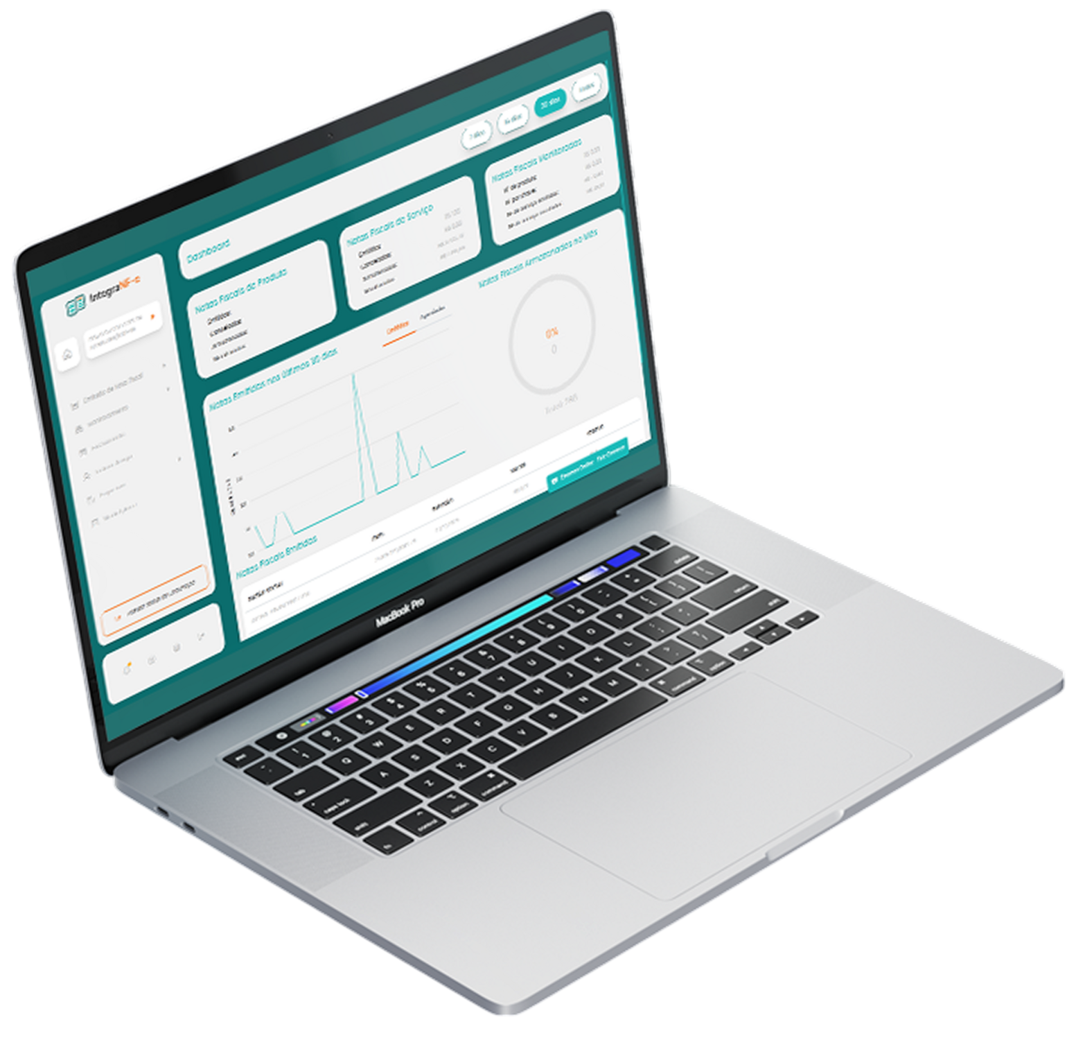 Laptop showing the Integra NF-e dashboard